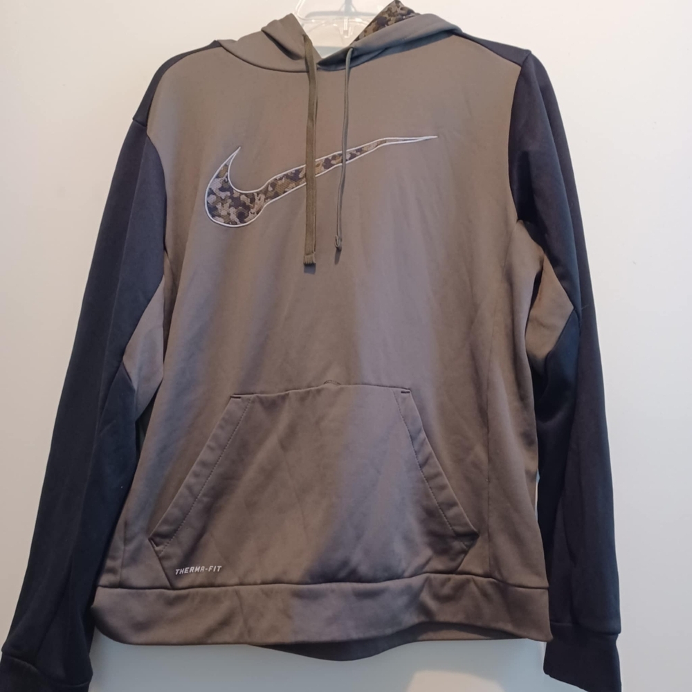 Nike Sweater Camo Swoosh Logo Thermafit Hoodie Sweatshirt Mens Size M Black READ